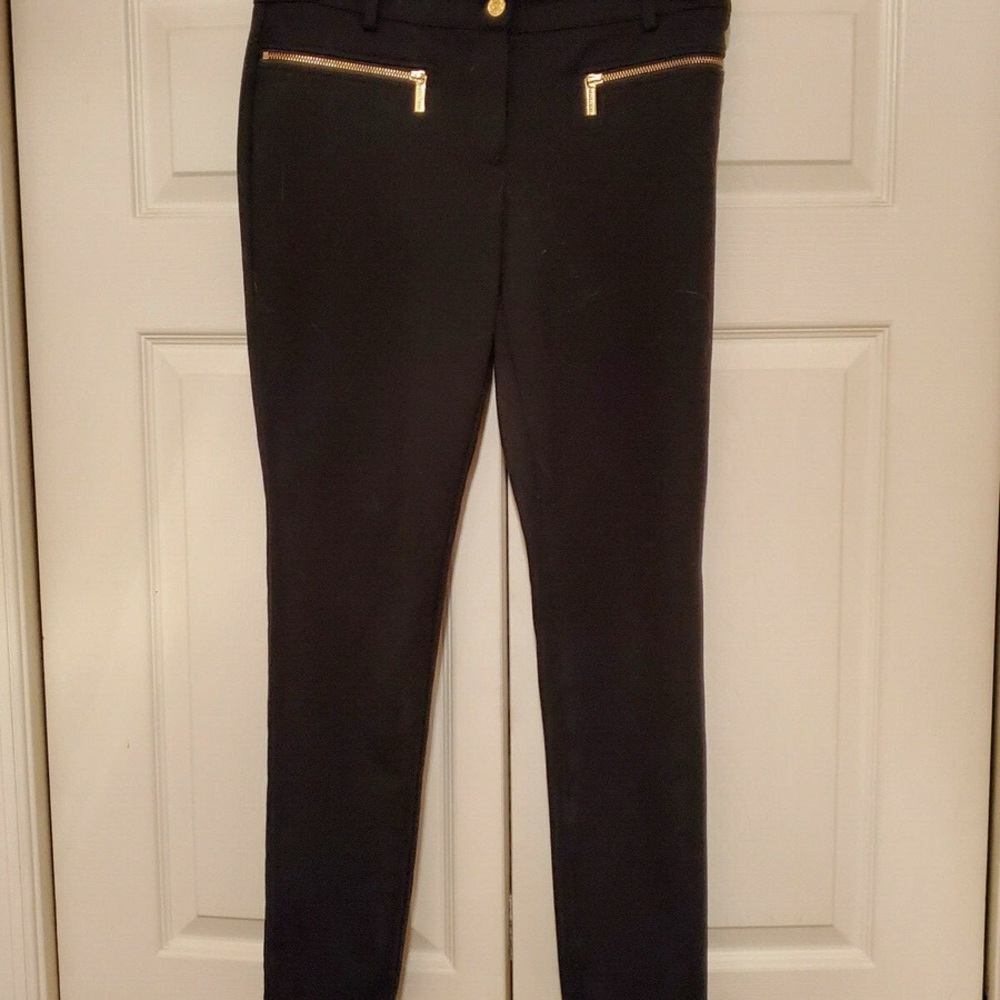 Michael Kors Women's Size 6 Two Front Zipper Black w/ Gold Apply Legging Pants